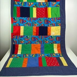 Handmade Quilt Bright Colors Sailboats Toddler Baby Crib Blanket 32”x 52”